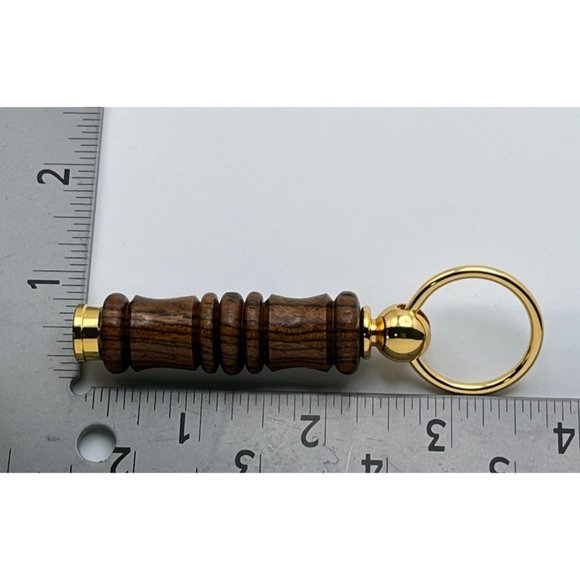 Zebra Wood Key Ring Gold Tone Vintage Keychain - Picture 2 of 6